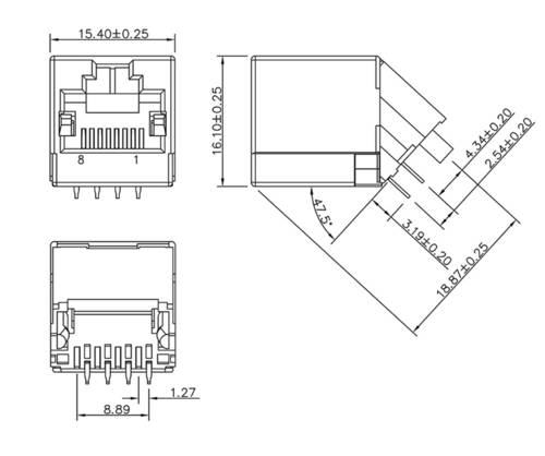 Encitech RJJU-88-142-E7A-025 RJ45 Steckverbinder 3257-0004-02 Buchse, Einbau Polzahl 8P8C Schwarz von ENCITECH