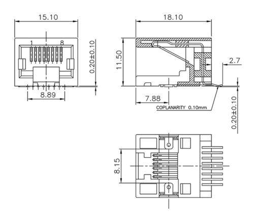 Encitech RJJU-88-141-E3H-005 RJ45 Steckverbinder 3253-0010-02 Buchse, Einbau horizontal Polzahl 8P8C von ENCITECH