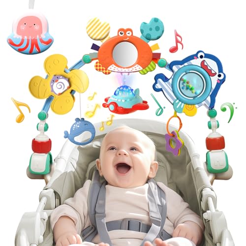 Kinderwagen Spielzeug mit Musik, Spielbogen Kinderwagen Babyschale Kinderbett Babyspielzeug, Mobile Kinderwagenkette mit Rasselspielzeug, Hängend Sensory Babyspielzeug Geschenk für Neugeborene von eners