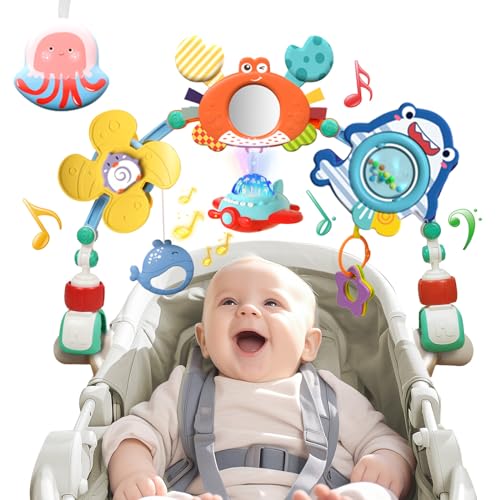 Kinderwagen Spielzeug mit Musik, Spielbogen Kinderwagen Babyschale Kinderbett Babyspielzeug, Mobile Kinderwagenkette mit Rasselspielzeug, Hängend Sensory Babyspielzeug Geschenk für Neugeborene (Ocean) von eners