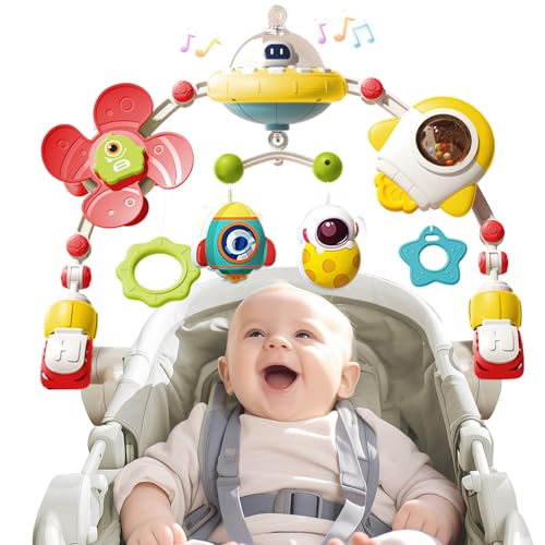 Kinderwagen Spielzeug mit Musik, Spielbogen Kinderwagen Babyschale Kinderbett Babyspielzeug, Mobile Kinderwagenkette mit Rasselspielzeug, Hängend Sensory Babyspielzeug Geschenk für Neugeborene von eners