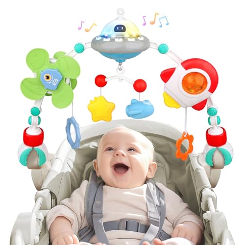 Kinderwagen Spielzeug mit Musik, Spielbogen Kinderwagen Babyschale Kinderbett Babyspielzeug, Mobile Kinderwagenkette mit Rasselspielzeug, Hängend Sensory Babyspielzeug Geschenk für Neugeborene von eners