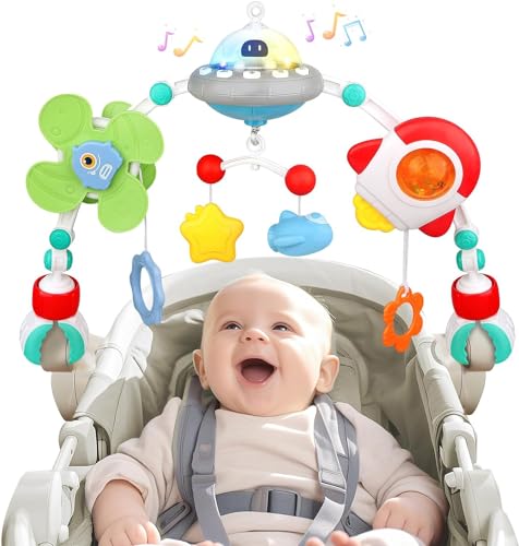 Kinderwagen Spielzeug mit Musik, Spielbogen Kinderwagen Babyschale Kinderbett Babyspielzeug, Mobile Kinderwagenkette mit Rasselspielzeug, Hängend Sensory Babyspielzeug Geschenk für Neugeborene von eners