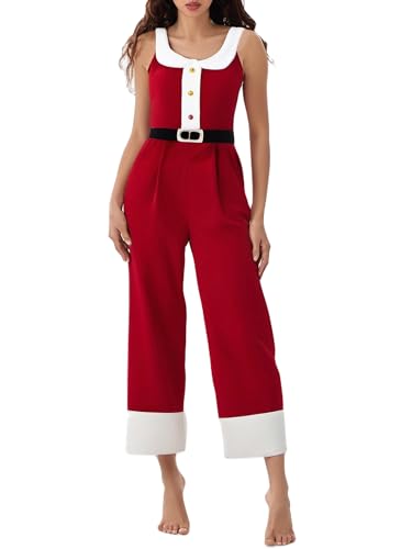 ensswliz Damen-Weihnachtsmann-Kostüm, langärmelig, ausgestellter Overall mit Nikolausmütze, Samt, Mrs. Claus, Cosplay-Outfits (E-Red, M) von ensswliz