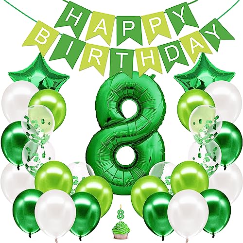 envami® Geburtstagsdeko Jungen Grün Zahl 8. Geburtstag Junge Happy Birthday Deko Geburtstag Junge Folienballon 8 Luftballon 8. Geburtstag Kindergeburtstag Deko 8. Geburtstag Junge von envami