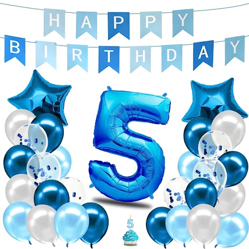 envami® Geburtstagsdeko Jungen Blau Zahl 5. Geburtstag Junge Happy Birthday Deko Geburtstag Junge Folienballon 5 Luftballon 5. Geburtstag Kindergeburtstag Deko 5. Geburtstag Junge von envami