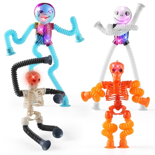 Halloween-LED-Skelett-Spielzeug, 4 Stück, sensorisches Fidget-Spielzeug, Nightmare Before Christmas, Spielzeug für Kinder, Kleinkinder, Autismus, Halloween-Partygeschenke, Leckerli-Taschen von eowvsio