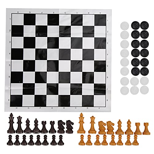 2-in-1-Schachbrett-Set aus Kunststoff, 25 x 25 cm/9,8 x 9,8 Zoll, Schachbrett mit 56-teiligen Schachfiguren, Schach-Dame-Set, Dame, Reise-Brettspiele-Set für Anfänger von equlup