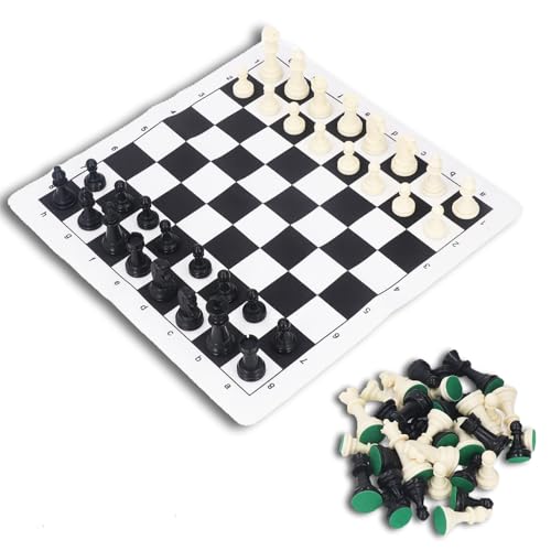 Internationales Schach -Set, pu -Imitation Leder Schachbrett Plastik Black weiße Schachstücke handgefertigte Brettspiele für Familienversammlungen auf Reisen von equlup