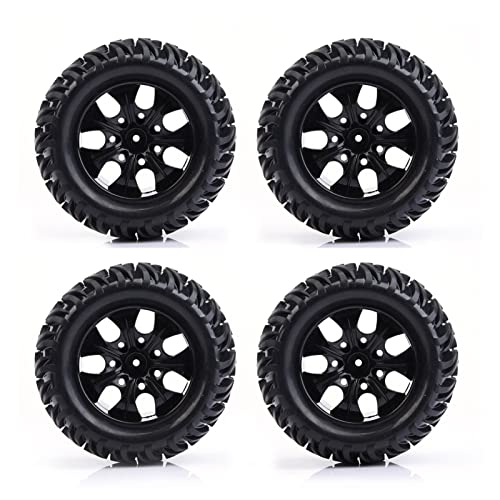 equlup 12mm 4pcs Hex Wheel Rims Mesh Form Gummireifen mit Naben für 1/10 -Skala RC -LKW -LKW -Autoersatz RC Off Road Car Truck Upgrades (Schwarzes 7-Loch-Profil) von equlup