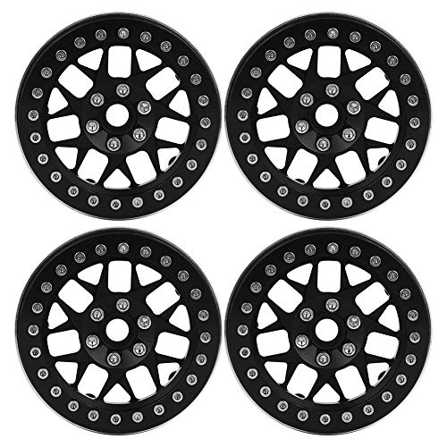 equlup 4 Stück 2,2 Zoll RC Beadlock Wheels Felgen Aluminiumlegierung Radnabe Upgrade-Teile Passend für SCX10 TRXX4 1/10 RC Car Felgennabe (Black) von equlup