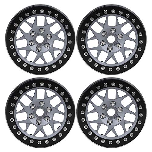 equlup 4 Stück 2,2 Zoll RC Beadlock Wheels Felgen Aluminiumlegierung Radnabe Upgrade-Teile Passend für SCX10 TRXX4 1/10 RC Car Felgennabe (Black+Titanium) von equlup