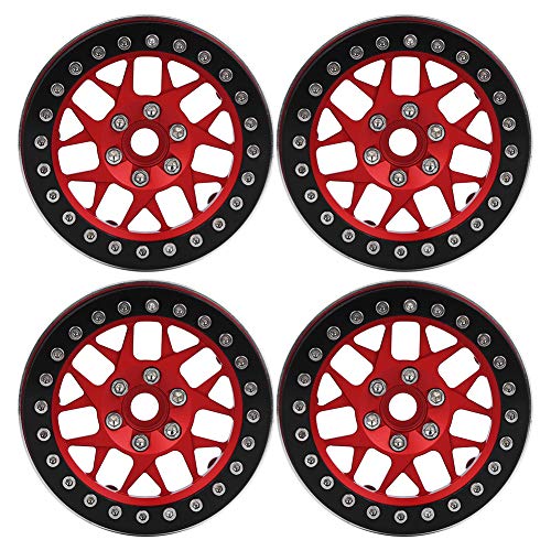 equlup 4 Stück 2,2 Zoll RC Beadlock Wheels Felgen Aluminiumlegierung Radnabe Upgrade-Teile Passend für SCX10 TRXX4 1/10 RC Car Felgennabe (Black and Red) von equlup