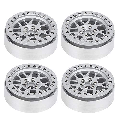 equlup 4 Stück 2,2 Zoll RC Beadlock Wheels Felgen Aluminiumlegierung Radnabe Upgrade-Teile Passend für SCX10 TRXX4 1/10 RC Car Felgennabe (Silver) von equlup