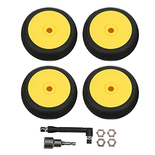 equlup 4 Stück RC-Reifen und -Felgen vorn und hinten mit 17-mm-Sechskantfelgen und Gummireifen für 1/8 RC-Off-Road-Rennwagen-Upgrade-Teile (Yellow) von equlup