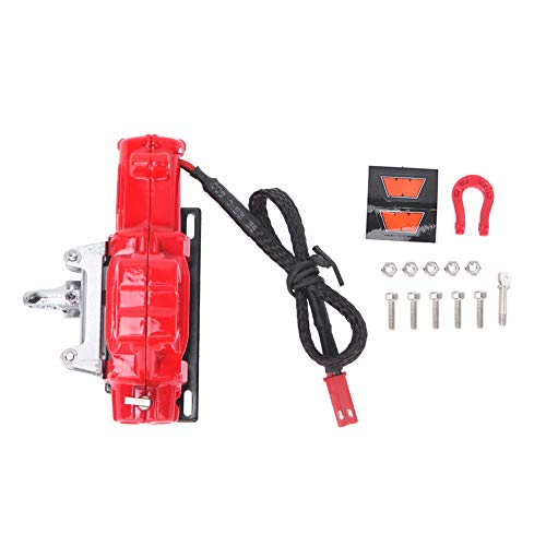 equlup Automatische Winde, Fernbedienung Simulation Zugspielzeug Modell Winde RC Auto 1/10 Crawler Auto Zubehörteil mit 115 cm einziehbarer Seillänge für Axial SCX10 (Rot) von equlup