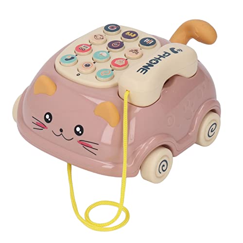 equlup Baby-Telefon-Ziehspielzeug, Katzenform, Baby-Musik-Telefonauto, 12 Tasten, Sprache Lernen, Musik Lernen, Vorschulspielzeug für Jungen und Mädchen von equlup