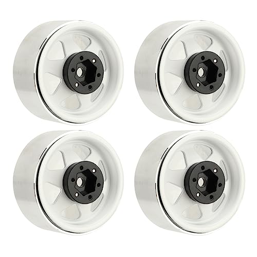 equlup Beadlock Wheel, 4pcs Beadlock Wheel Rand -Offset von 8,9 mm Metall Deep Dish Hub Wheel Rims Ersatz für axiale SCX10 90046 1,9 Zoll (Weiß) von equlup