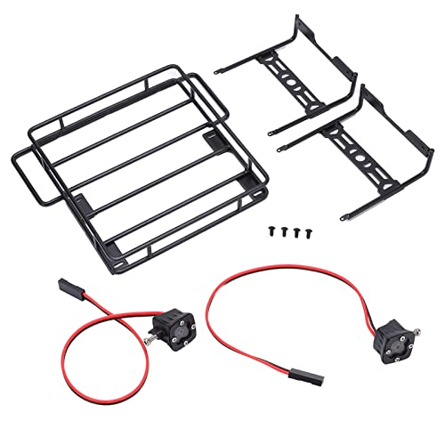 equlup RC-Dachträger, 8 LED-Dachträger, Gepäckträger, Kunststoff, RC-Gepäckträger, Dachträger mit 2 Scheinwerfern für 1/10 Axial SCX10 90046 D90 von equlup