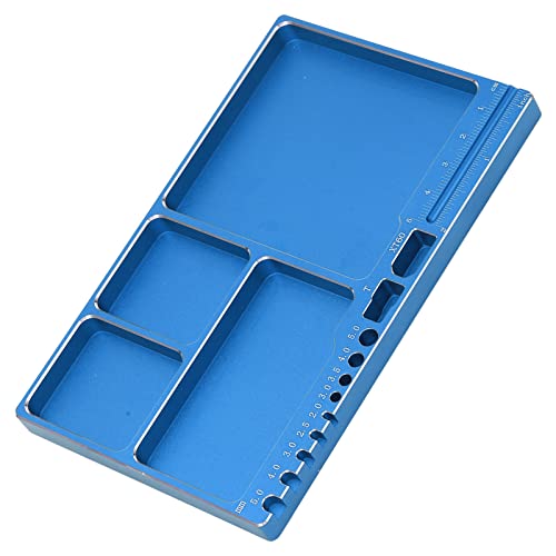 equlup RC-Magnetablage, 16 x 10 x 1,1 cm, universelle Schraubenablage aus Aluminiumlegierung, RC-Modell-Reparatur-Werkzeugablage mit Magnetpad für RC-Trucks (Blau) von equlup