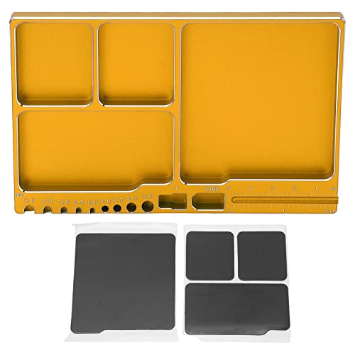 equlup RC-Magnetablage, 16 x 10 x 1,1 cm, universelle Schraubenablage aus Aluminiumlegierung, RC-Modell-Reparatur-Werkzeugablage mit Magnetpad für RC-Trucks (Gold) von equlup