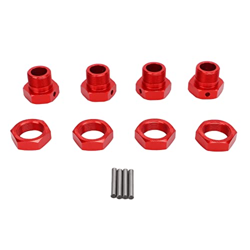 equlup RC-Rad-Sechskantnaben-Adapter, 4 Stück 24 mm RC-Rad-Sechskant-Nabenadapter, Starke Aluminiumlegierung, RC-Rad-Sechskant-Nabenadapter mit Abdeckstiften für 1/5 RC-Auto (Rot) von equlup