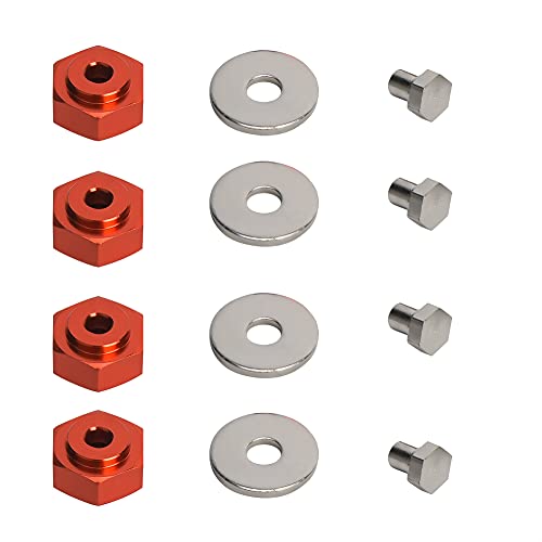 equlup RC-Sechskant-Nabenadapter, 4 Stück, Aluminiumlegierung, 12 mm bis 17 mm, Rad-Sechskant-Adapter, Upgrade-Ersatzteile für 1/10 RC-Auto (Red) von equlup