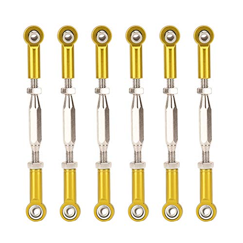 equlup RC-Spurstange, 6 Stück, 81 mm, verstellbare Aluminium-Servoglieder, Spurstangen-Set, Spannschlösser, Stange, Sturzglieder, Lenkgestänge, Spurstangen, Zugstange für RC-Auto-Zubehör (Gold) von equlup