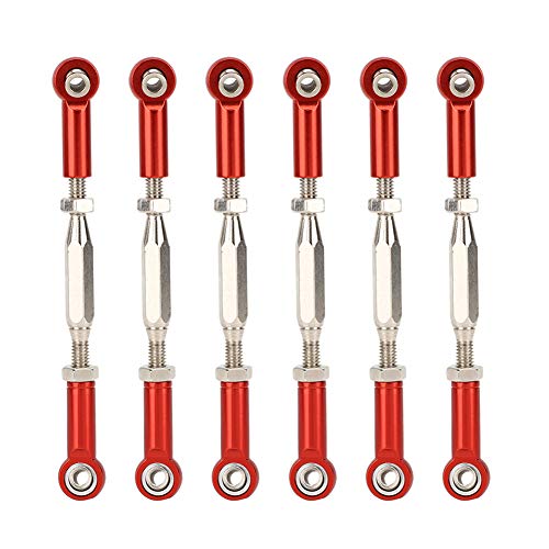 equlup RC-Spurstange, 6 Stück, 81 mm, verstellbare Aluminium-Servoglieder, Spurstangen-Set, Spannschlösser, Stange, Sturzglieder, Lenkgestänge, Spurstangen, Zugstange für RC-Auto-Zubehör (Rot) von equlup