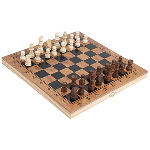 equlup Schach-Dame-Brett, 3-in-1-klappbares Schach-Dame-Brettspiel aus Holz, tragbares multifunktionales Schachbrett, Schachbrett für Party-Familienspiel von equlup