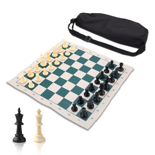 PVC-Turnierschachspiel, Reiseschachspiel 34 x 34 cm/13,4 x 13,4 Zoll Tragbares Schachbrettspiel mit tragbarer Schachmatte und Schachfiguren für Partys, Camping im Freien, Hotellobby oder Reisen von equlup