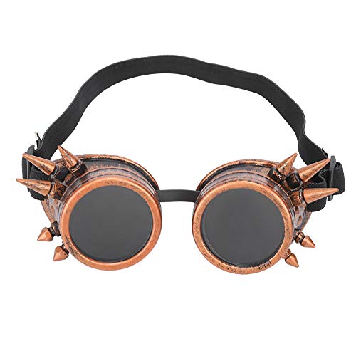 equlup Steampunk -Brille, ABS Vintage Spiked Kaleidoscope Brille Radsportgläser Doppelschicht Windschutz Sonnenbrille für Punk Gothic Cosplay Party (Kupferfarbe) von equlup