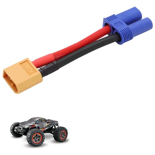 equlup XT60-zu-EC5-Kabel, 95 mm/3,74 Zoll 12 AWG XT60-Stecker auf EC5-Buchse, Batterieladegerät, ESC-Adapter für RC-Car-Flugzeugschiffe von equlup