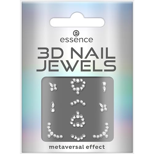 essence 3D NAIL JEWELS, Nagelsticker, Nr. 02, Silber, Expressergebnis, sofortiges Ergebnis, holographisch, glitzernd, Nanopartikel frei, 1er Pack (10pcs) von essence cosmetics