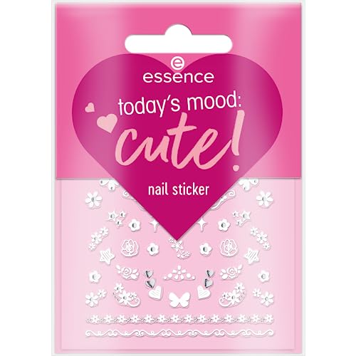 essence today's mood: cute! nail sticker, Nagelsticker, Weiss, abdeckend, Expressergebnis, Einfach zu entfernen, Nanopartikel frei, 1er Pack (44pcs) von essence cosmetics