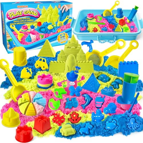 Magic Sand Für Kinder – 52-teiliges Spielsand-Set mit 1,36 kg magischem Sand, Strandspielzeug, Burgformen, Sandformen, sensorisches Sandspielzeug, Sandkasten, Kindergeschenke für Mädchen und Jungen von essenson