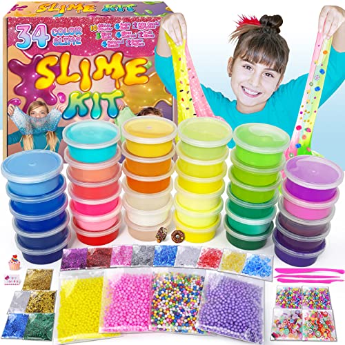 DIY Slime Kit für Mädchen Jungen, Slime Kit Geschenke für 6 7 8 9 10+ Jahre, Jumbo Slime Party Favors Geschenk, Crystal Slime Making Kit für Mädchen 10-12, Art Craft Kit von essenson