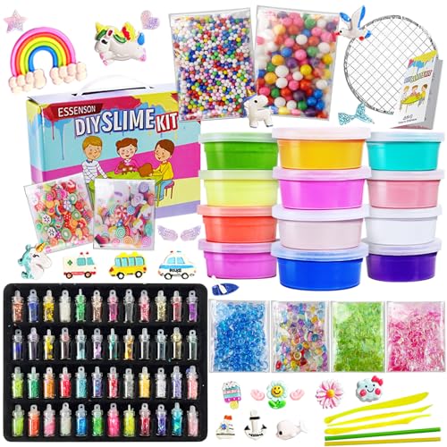 DIY Slime Kit Schleim Selber Machen mit 12 Farben Crystal Slime, Glitter, Charms, Fruit Slices, Kunsthandwerk für Kinder 6-12 Jahren mädchen Geschenk DIY Slime Kit Schleim Selber Machen mit 12 Farben Crystal Slime, Glitter, Charms, Fruit Slices, Kunsthandwerk für Kinder 6-12 Jahren mädchen Geschenk von essenson