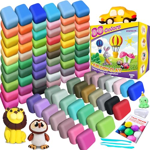 essenson Modelliermasse-Set - 88 Farben Lufttrocknende magische Knete für Kinder, Geschenk für Jungen und Mädchen im Alter von 3-12 Jahren von essenson
