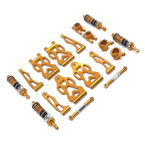 eudaikonrich Metallaufhängungsarme, Upgrade-Lenkbecher, Hinterradnabe, Lenkgestänge, Stoßdämpfer for SCY 1/16 16101 for Q130A Q130B RC-Auto(Gold) von eudaikonrich