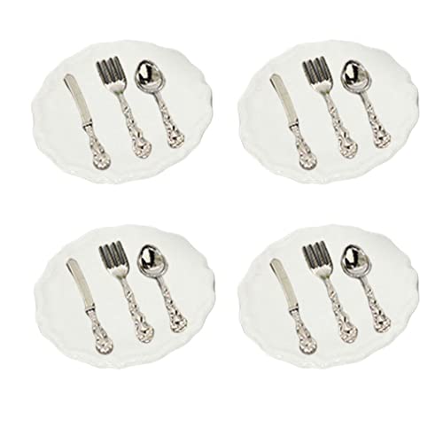 Miniatur -Tabellengeschirr Mini -Platten Gabeln Spoons Besteck Set Dollhouse Zubehör 4sets von eurNhrN