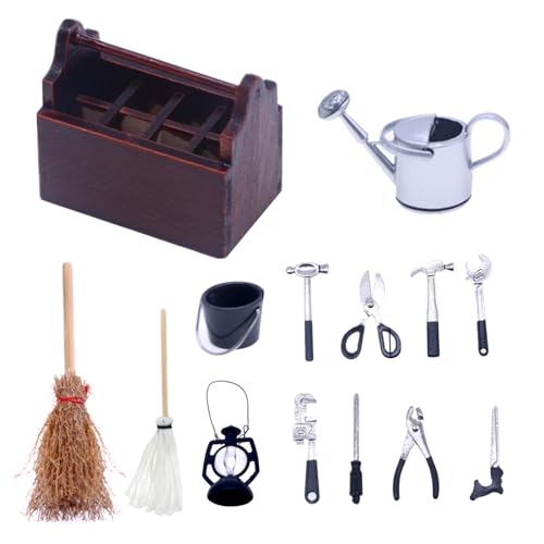 Miniatur-Werkzeugkasten 14pcs Dollhouse Tool Kit, multifunktionales Zubehör 1/12 Skala-Skala Funny Pit Mini Toolbox Typ 1 Spiele Vorräte von eurNhrN