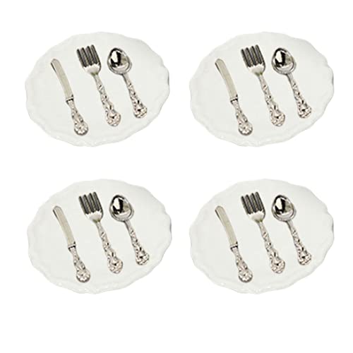 TABALWARE Miniatur TABELWÜRSE Mini -Teller Gabeln Löffel Butlery Set Dollhouse Kitchen Accessoires 4sets von eurNhrN