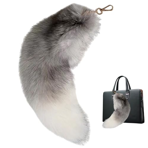 eurNhrN Faux Therian Tail, 15-15,8 Zoll Fuchs Schwanzschlüsselkette, modische Flauschige pelzige Schwanz, wunderschönes Kunstspielzeug für Handtaschen-Rucksackstil 1 Faux Therian Tail von eurNhrN