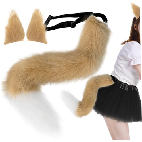 eurNhrN Fuchsohren und Schwanzset Fuchsschwanz und Fuchsohren Haarclip 25.6 '' Langflauschige pelzige Schwanzfuchs Kostüme für Cosplay -Party Maskerade Brown vor, um Spielzeug zu Taten von eurNhrN