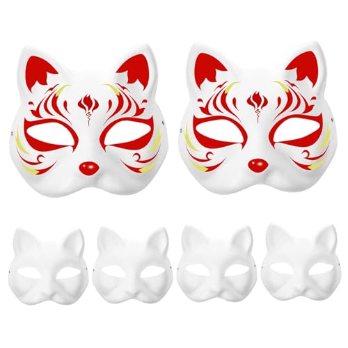 eurNhrN Katzenmaske 6PCS DIY Lackierbar Blindfuchsmaske mit Gummiband, Weißpapier Therian Maske Masquerade für Erwachsene Kinder Handwerksspiele Gegenstände von eurNhrN