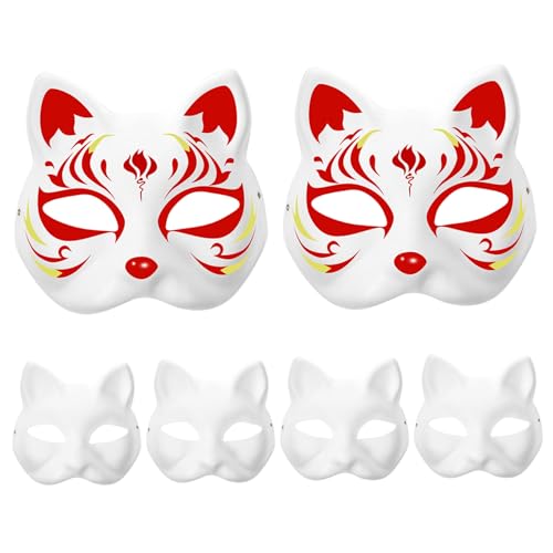 eurNhrN Katzenmaske 6PCS DIY Lackierbar Blindfuchsmaske mit Gummiband, Weißpapier Therian Maske Masquerade für Erwachsene Kinder basteln Cosplay Halloween Propt Toys von eurNhrN