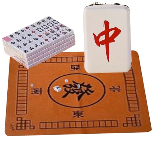 eurNhrN Mahjong Game Set, Mini Mahjong Set chinesisches Brettspiel 144pcs Reise Mahjong Fliesen, Würfel, Tragetasche ＆ Tischtuch 1 'Spiele Gegenstände von eurNhrN