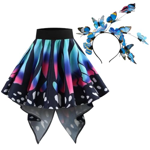 eurNhrN Schmetterlingsrock mit Schmetterling Stirnband simuliertes bedrucktes Schmetterling Kostüm Schmetterlingskleid für Tanzparty Cosplay Dress-up, XXL vor, vor, Spielzeug zu von eurNhrN