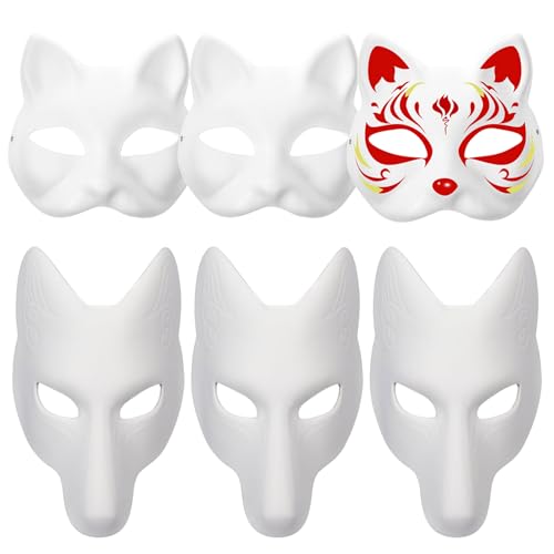 eurNhrN Therian Mask 3pcs Katzenmaske ＆ 3pcs Fox Maske, DIY Lackierbarer Cat Mask Therian mit Gummiband weiße Tiermaske Spielzeug & Spiele von eurNhrN